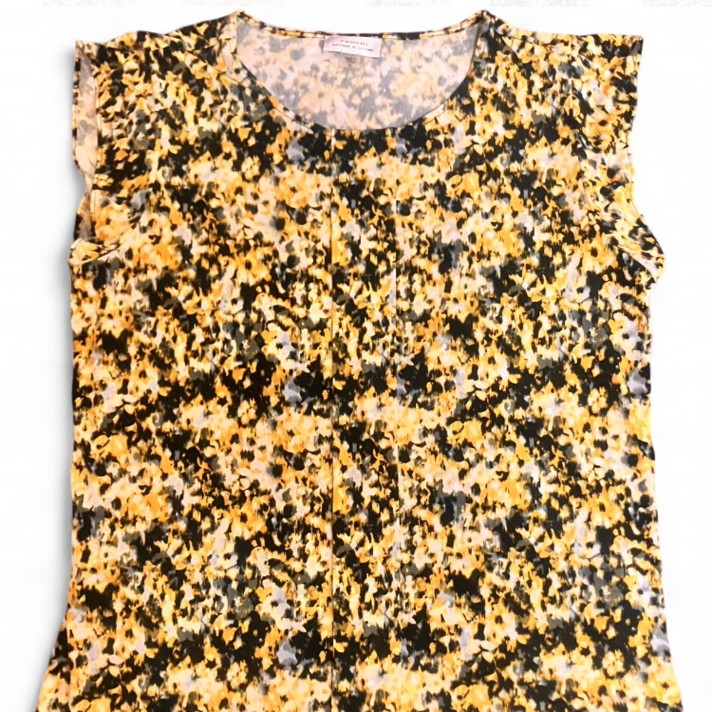 Tahari Gold and Black Sleeveless Blouse with Sequin Pattern